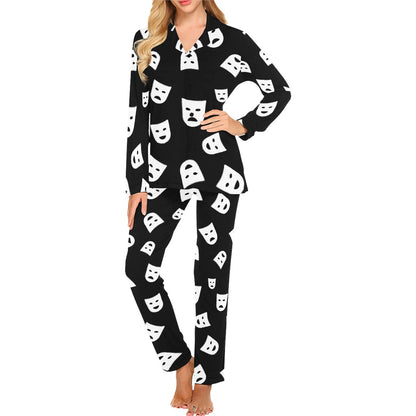 Acting Mask Pattern Print Design 03 Women's Long Pajama Set