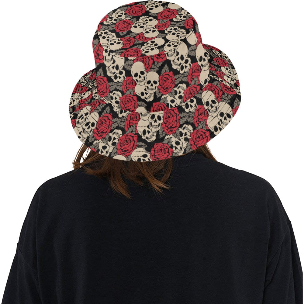 Skull And Roses Print Design LKS301 Unisex Bucket Hat