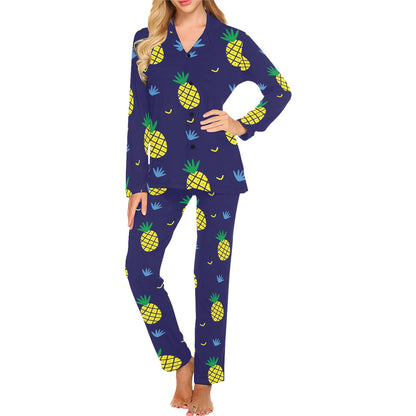 Pineapple Pattern Print Design A01 Women's Long Pajama Set