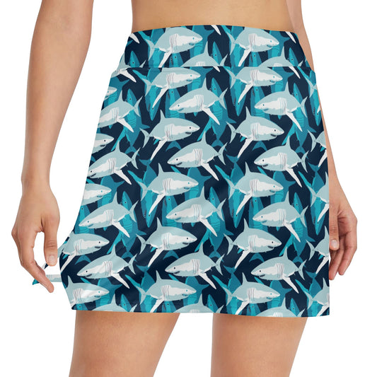 Shark Design Print 17" Golf & Pickleball Skort with Pockets