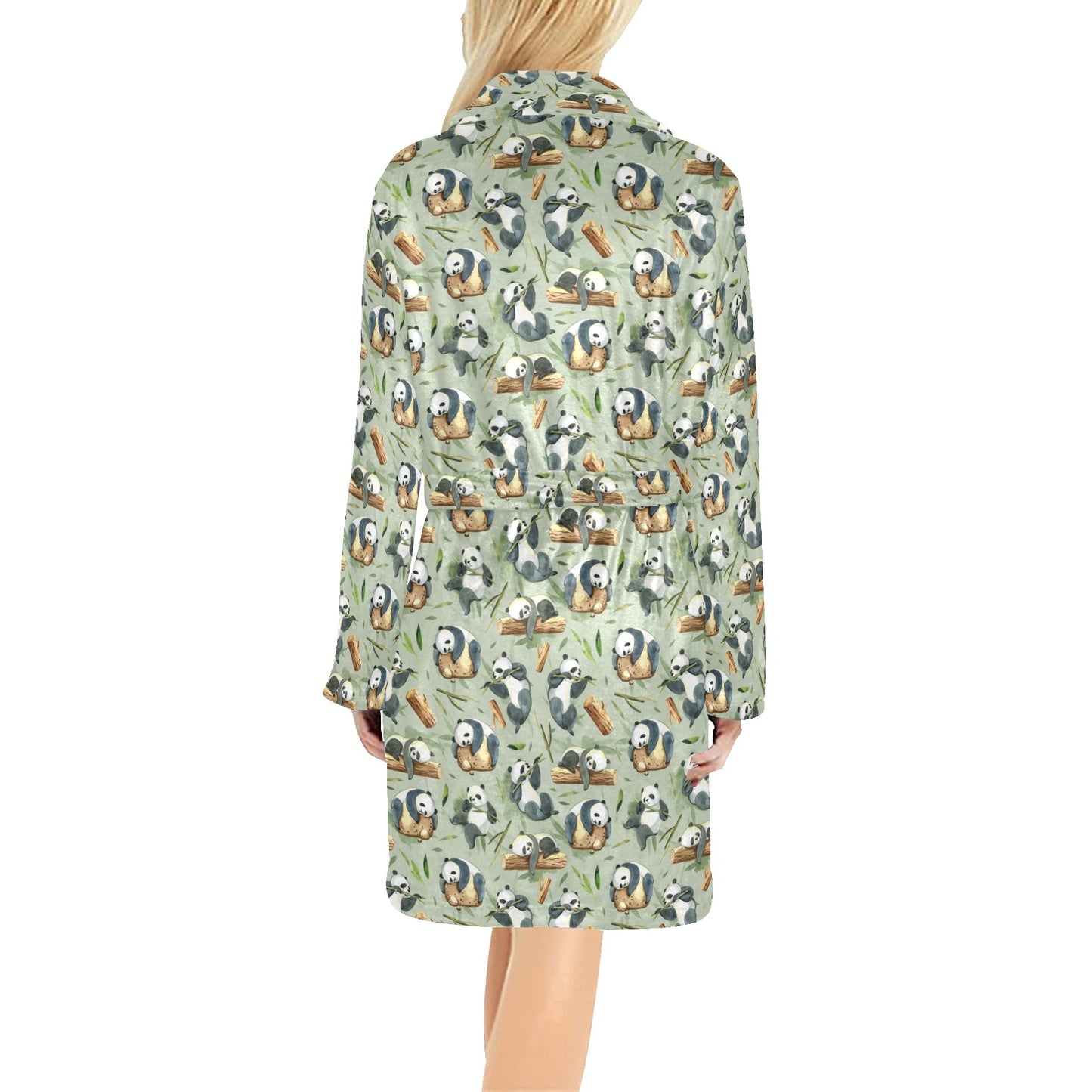 Panda Bear Design Bamboo Print Women's Fleece Robe