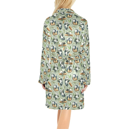 Panda Bear Design Bamboo Print Women's Fleece Robe