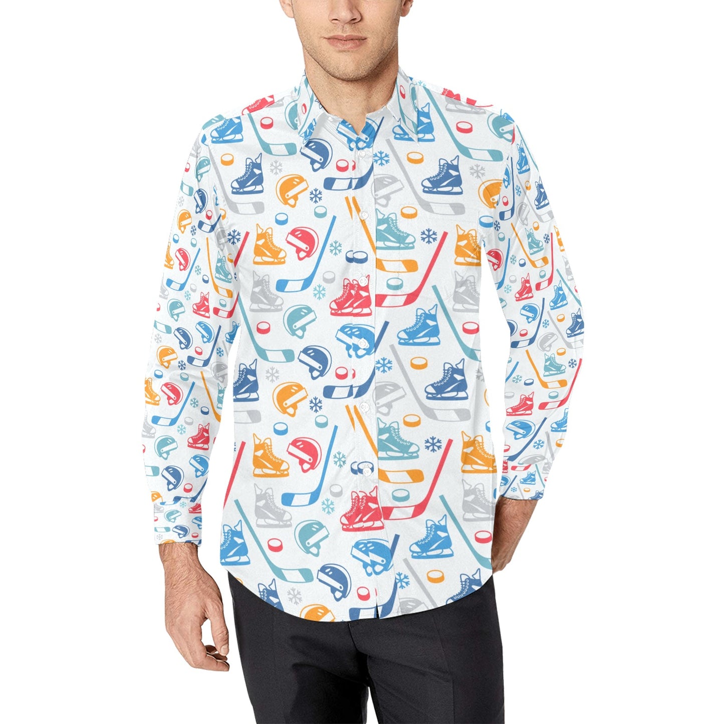 Hockey Equipment Print Design LKS301 Men's Long Sleeve Dress Shirt
