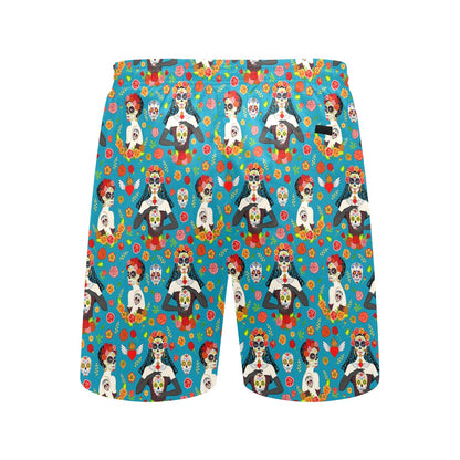 Day of the Dead Old School Girl Design Men's Swim Trunks Beach Shorts