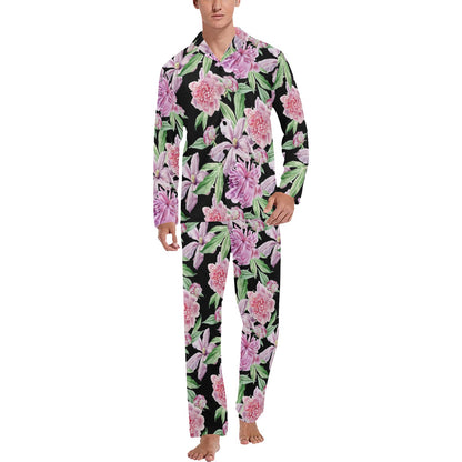 Peony Pattern Print Design PE08 Men's Long Pajama Set