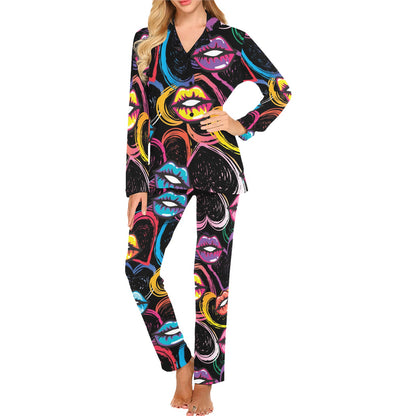 Pop Art Lip Pattern Print Design A03 Women's Long Pajama Set