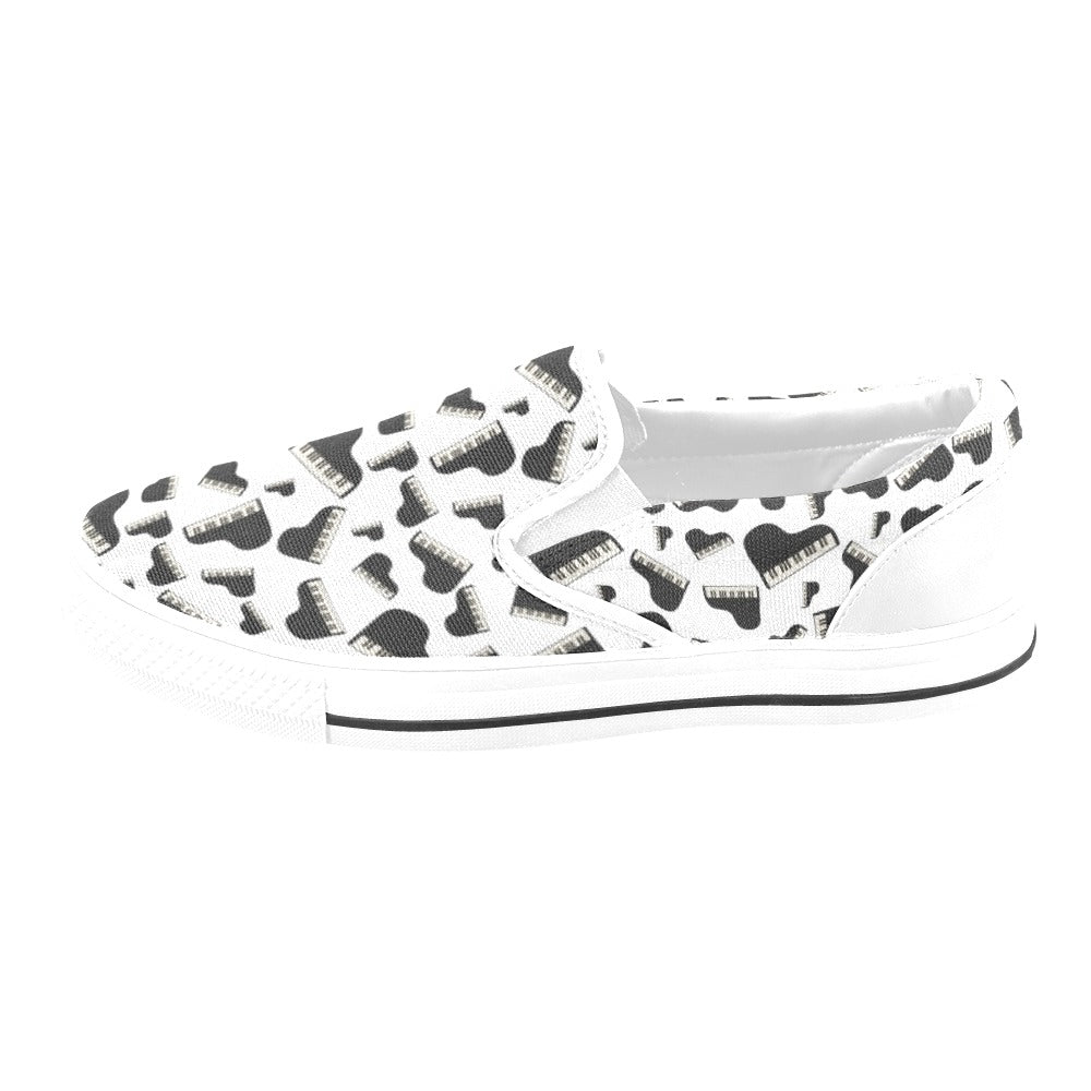 Piano Print Design LKS405 White Slip Ons Canvas Women's Shoes
