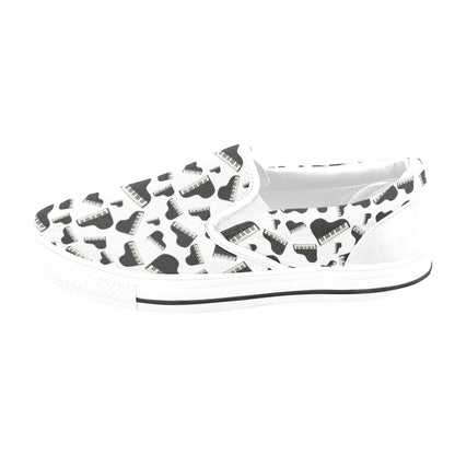 Piano Print Design LKS405 White Slip Ons Canvas Women's Shoes