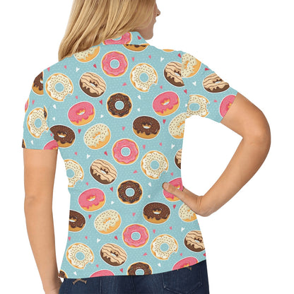 Donut Pattern Print Design DN04 Women's Polo Shirt