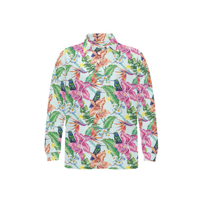 Hummingbird Tropical Pattern Print Design 05 Long Sleeve Polo Shirt For Men's