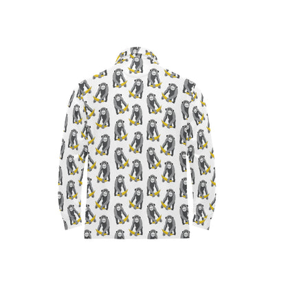 Chimpanzee Pattern Print Design 05 Long Sleeve Polo Shirt For Men's