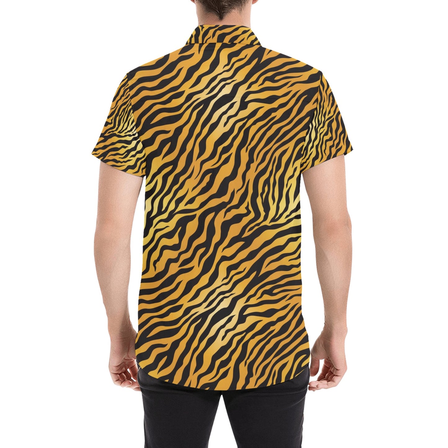 Tiger Print Design LKS302 Men Short Sleeve Button Up Shirt