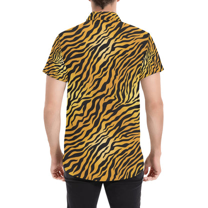 Tiger Print Design LKS302 Men Short Sleeve Button Up Shirt