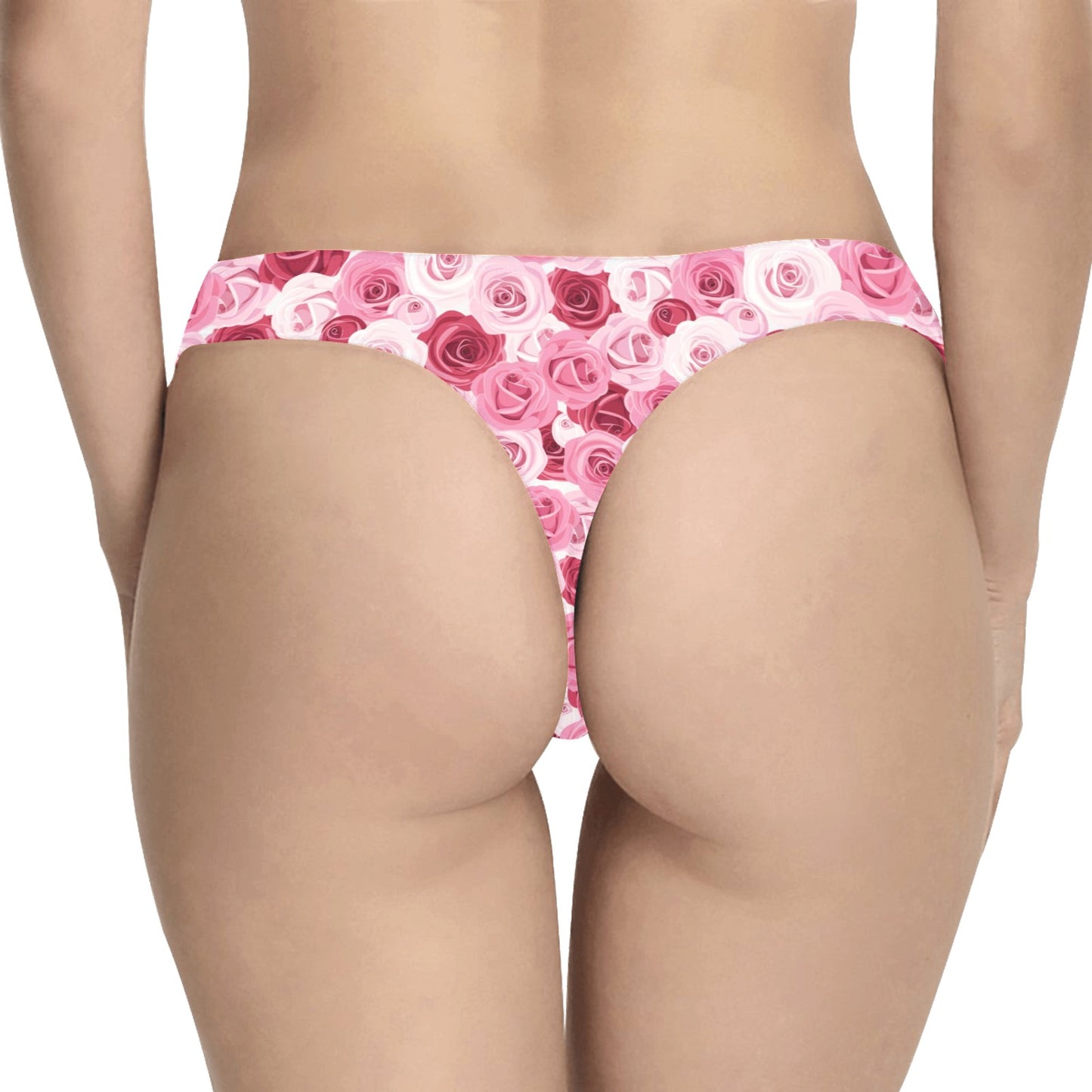 Pink Red Rose Pattern Print Women's Thongs
