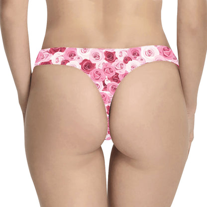 Pink Red Rose Pattern Print Women's Thongs