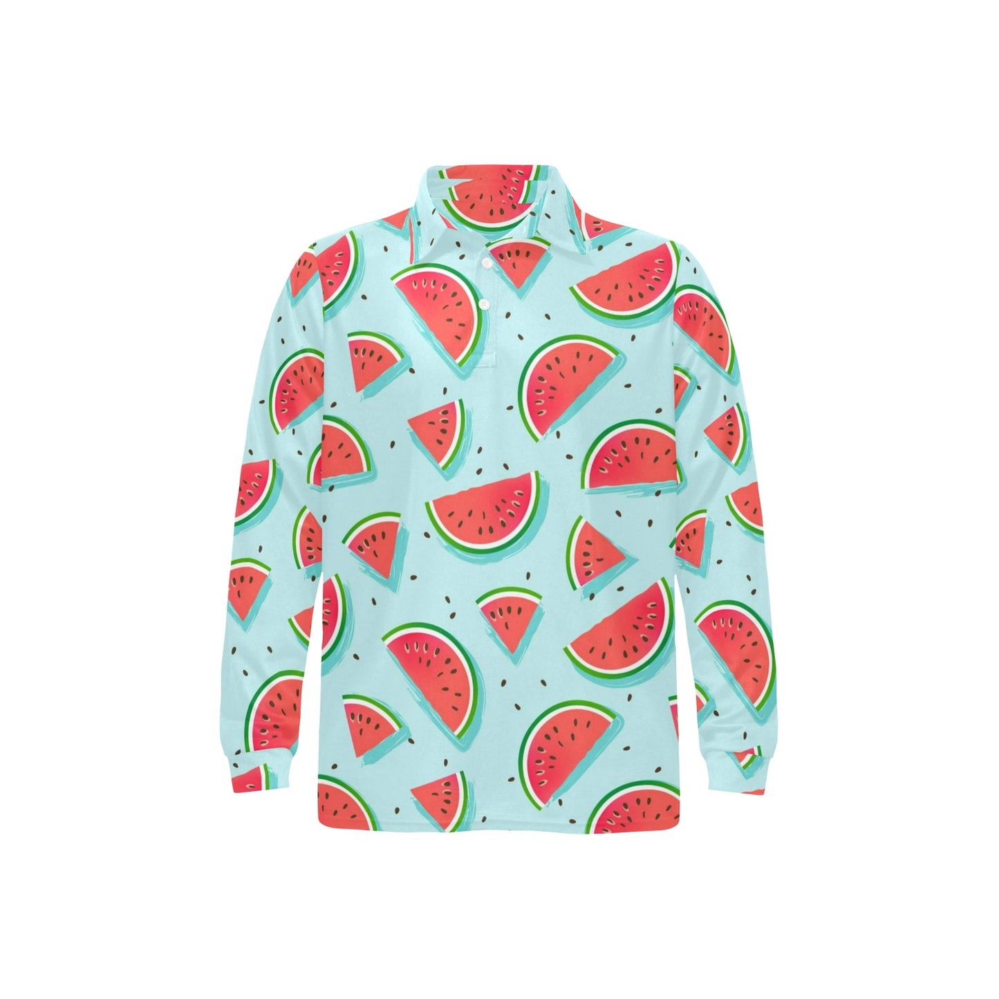 Watermelon Pattern Print Design WM03 Long Sleeve Polo Shirt For Men's
