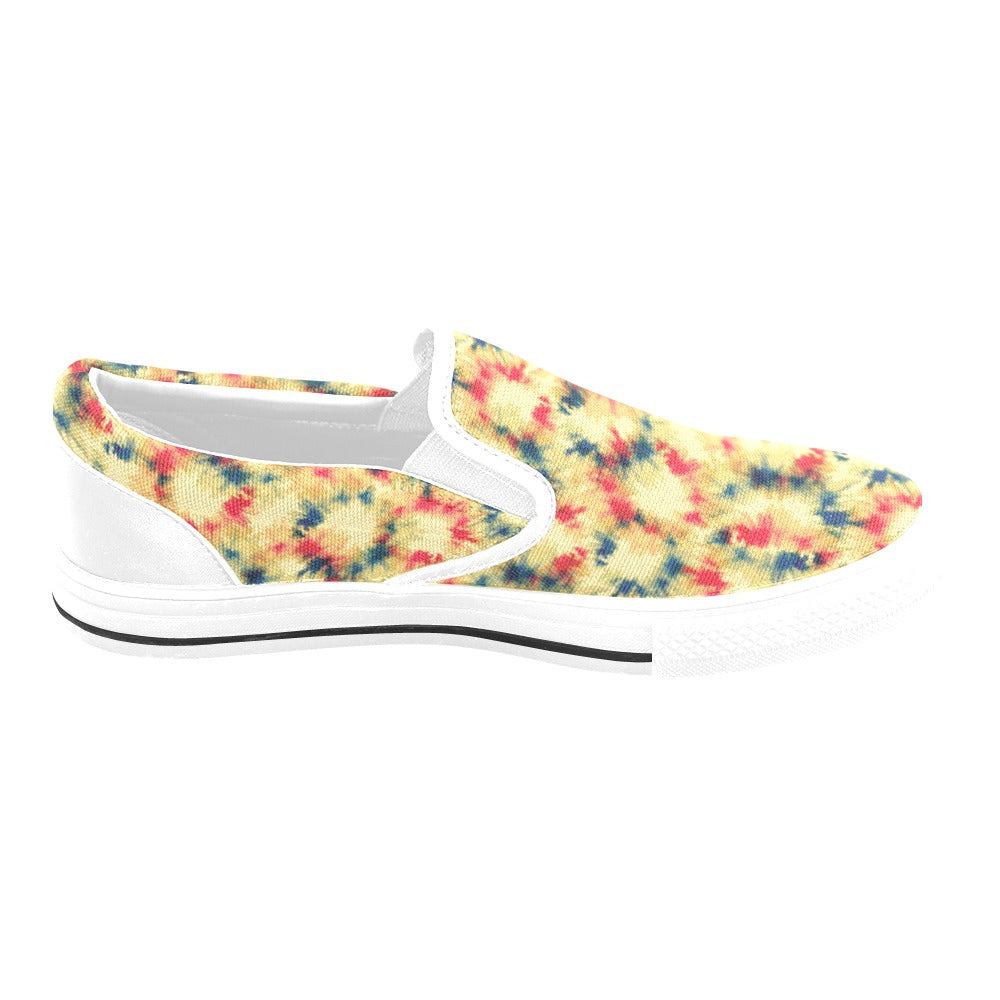 Tie Dye Print Design LKS302 White Slip Ons Canvas Women's Shoes