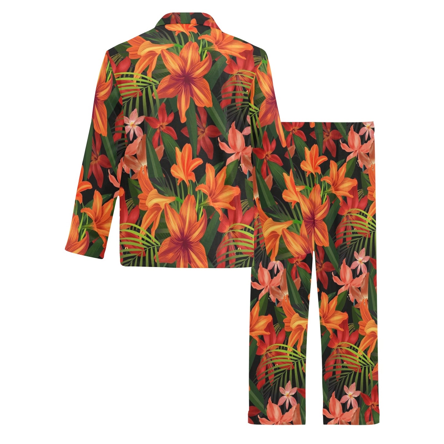 Amaryllis Pattern Print Design AL05 Men's Long Pajama Set