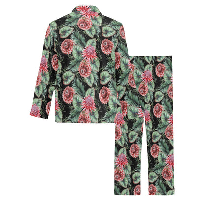 Dahlia Pattern Print Design DH06 Men's Long Pajama Set