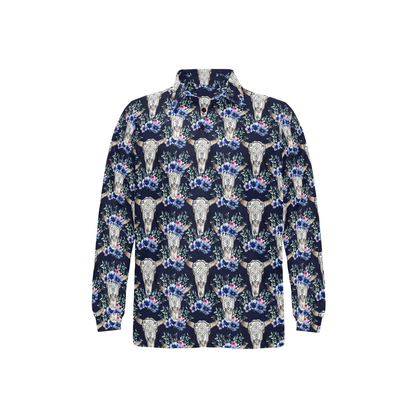 Buffalo Head Print Design LKS402 Long Sleeve Polo Shirt For Men's