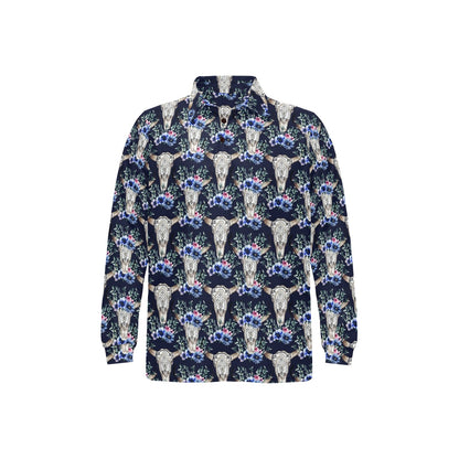 Buffalo Head Print Design LKS402 Long Sleeve Polo Shirt For Men's