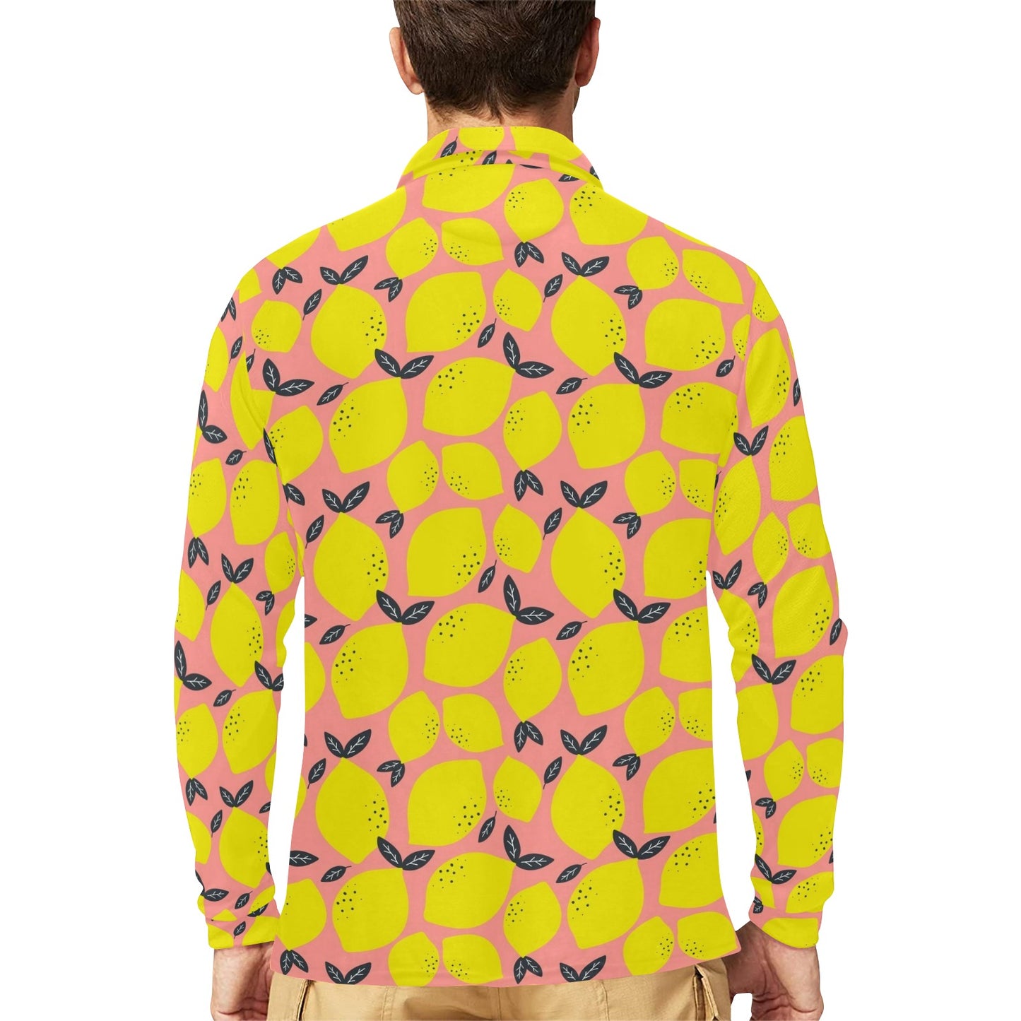 Lemon Pattern Print Design LM03 Long Sleeve Polo Shirt For Men's