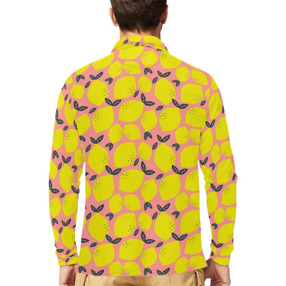 Lemon Pattern Print Design LM03 Long Sleeve Polo Shirt For Men's