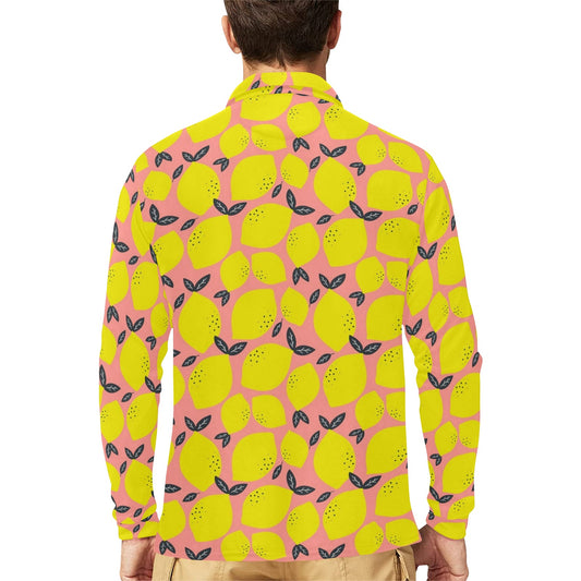 Lemon Pattern Print Design LM03 Long Sleeve Polo Shirt For Men's