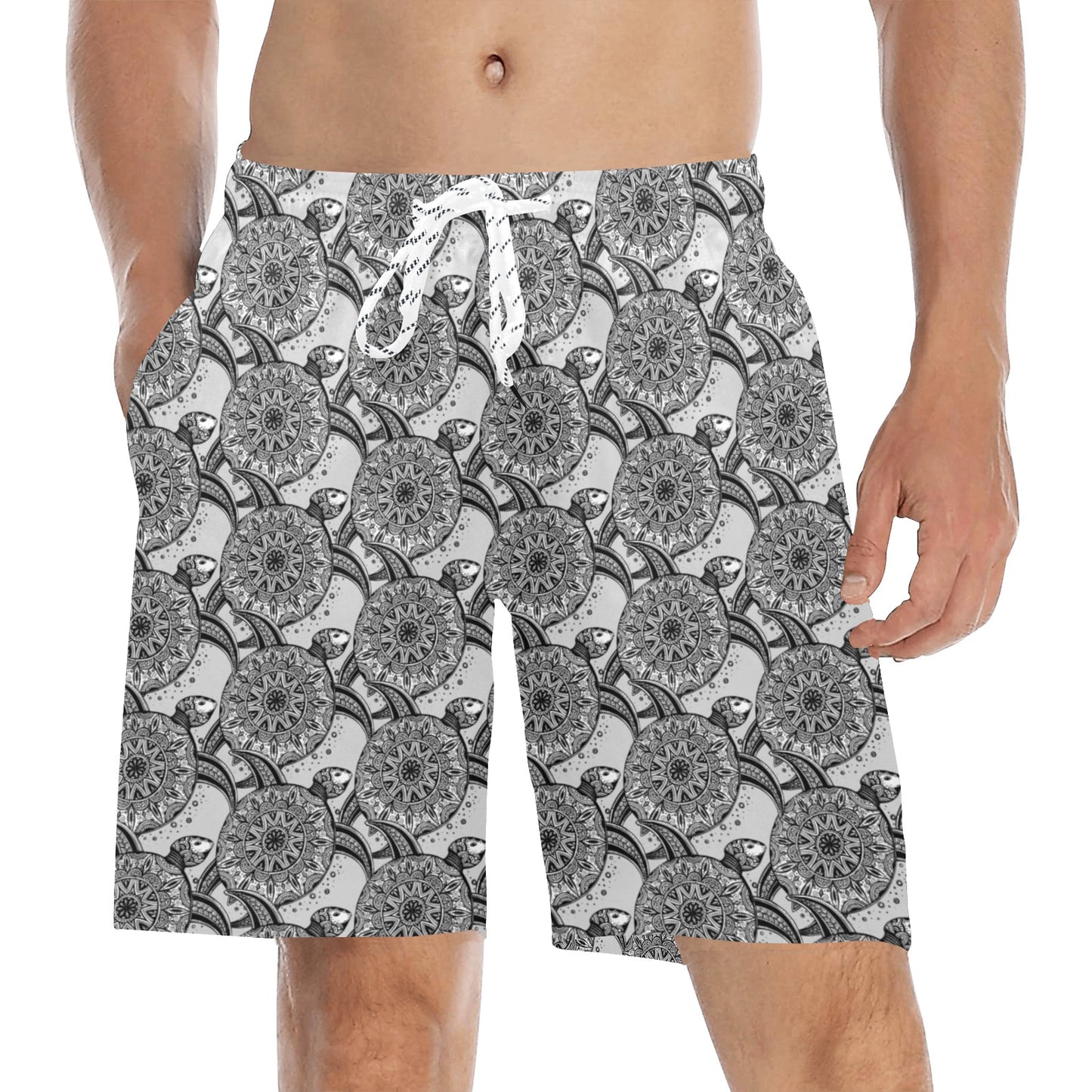 Tribal Turtle Polynesian Themed Print Men's Swim Trunks Beach Shorts