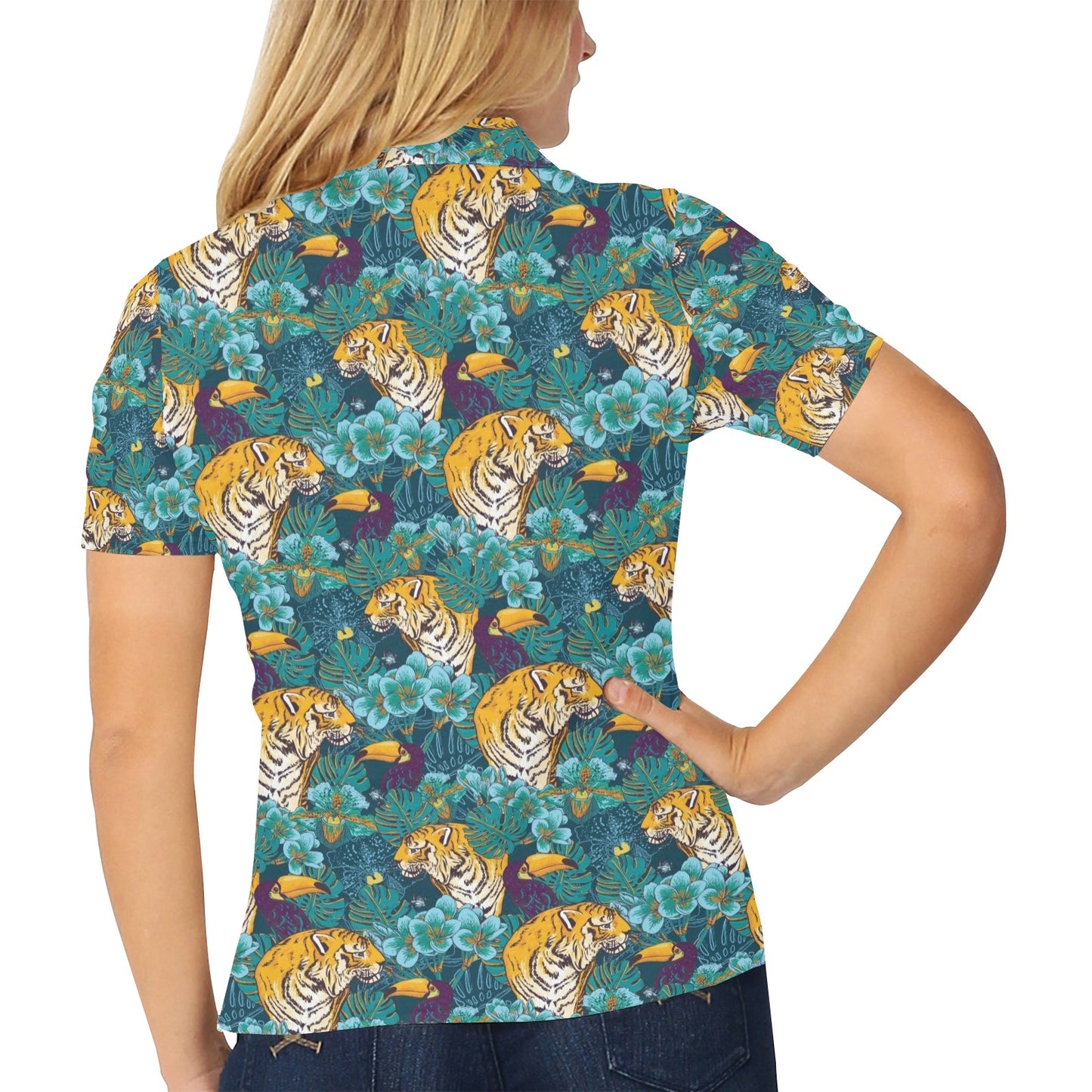 Tiger Tropical Print Design LKS301 Women's Polo Shirt