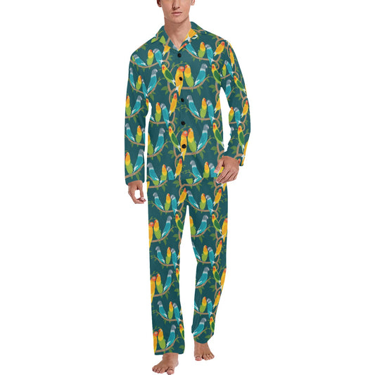 Lovebird Pattern Print Design 02 Men's Long Pajama Set