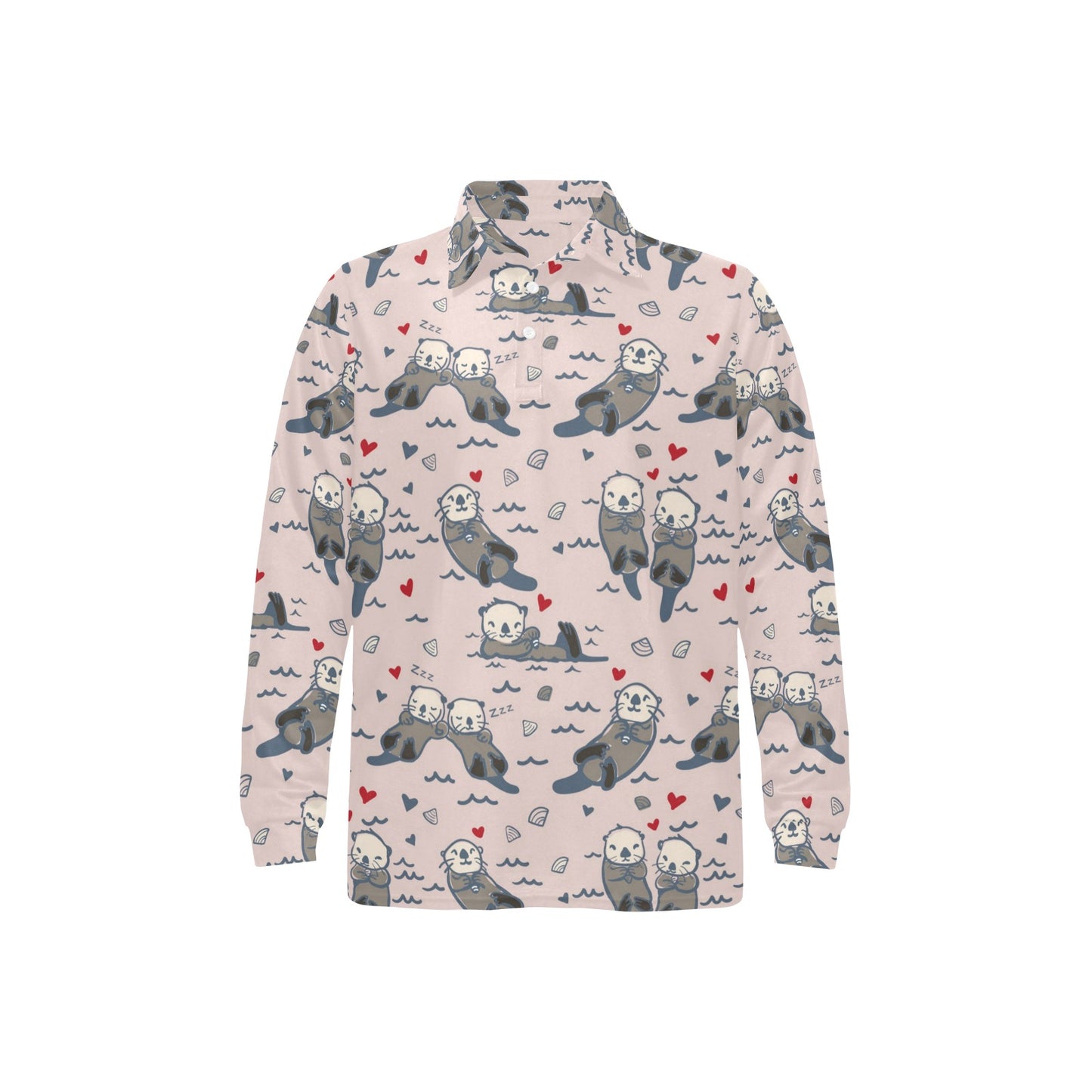 Sea Otter Pattern Print Design 02 Long Sleeve Polo Shirt For Men's