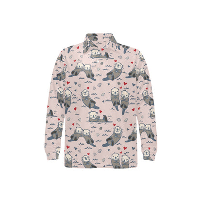 Sea Otter Pattern Print Design 02 Long Sleeve Polo Shirt For Men's