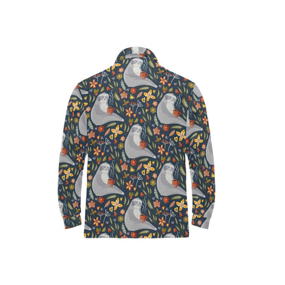 Sloth Print Design LKS303 Long Sleeve Polo Shirt For Men's