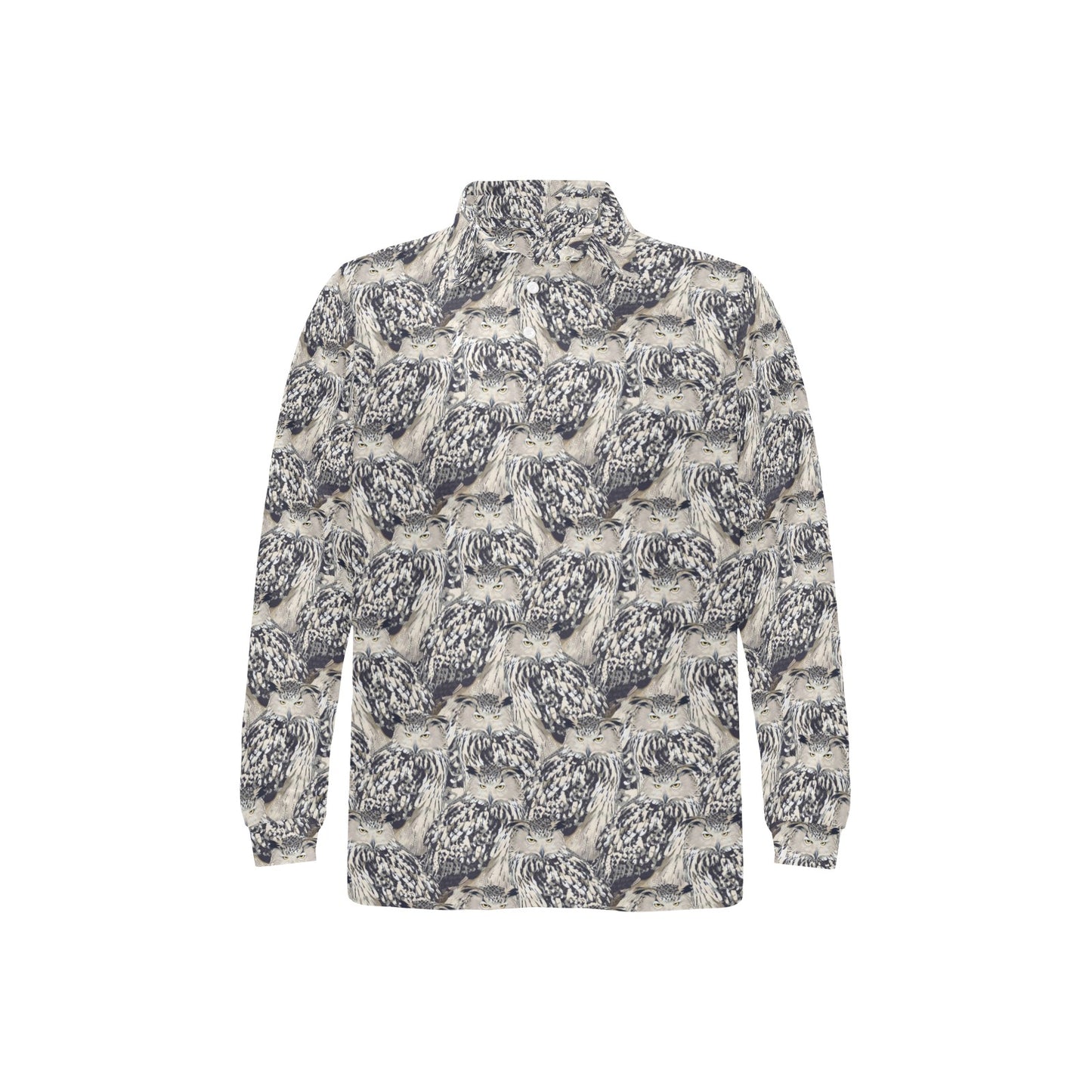 Owl Realistic Themed Design Print Long Sleeve Polo Shirt For Men's
