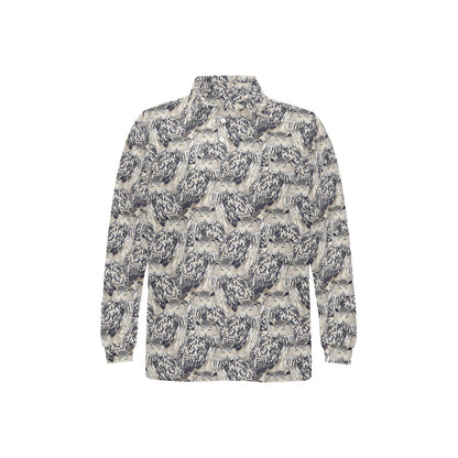 Owl Realistic Themed Design Print Long Sleeve Polo Shirt For Men's