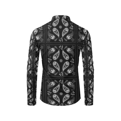 Bandana Paisley Black Print Design LKS308 Men's Long Sleeve Dress Shirt