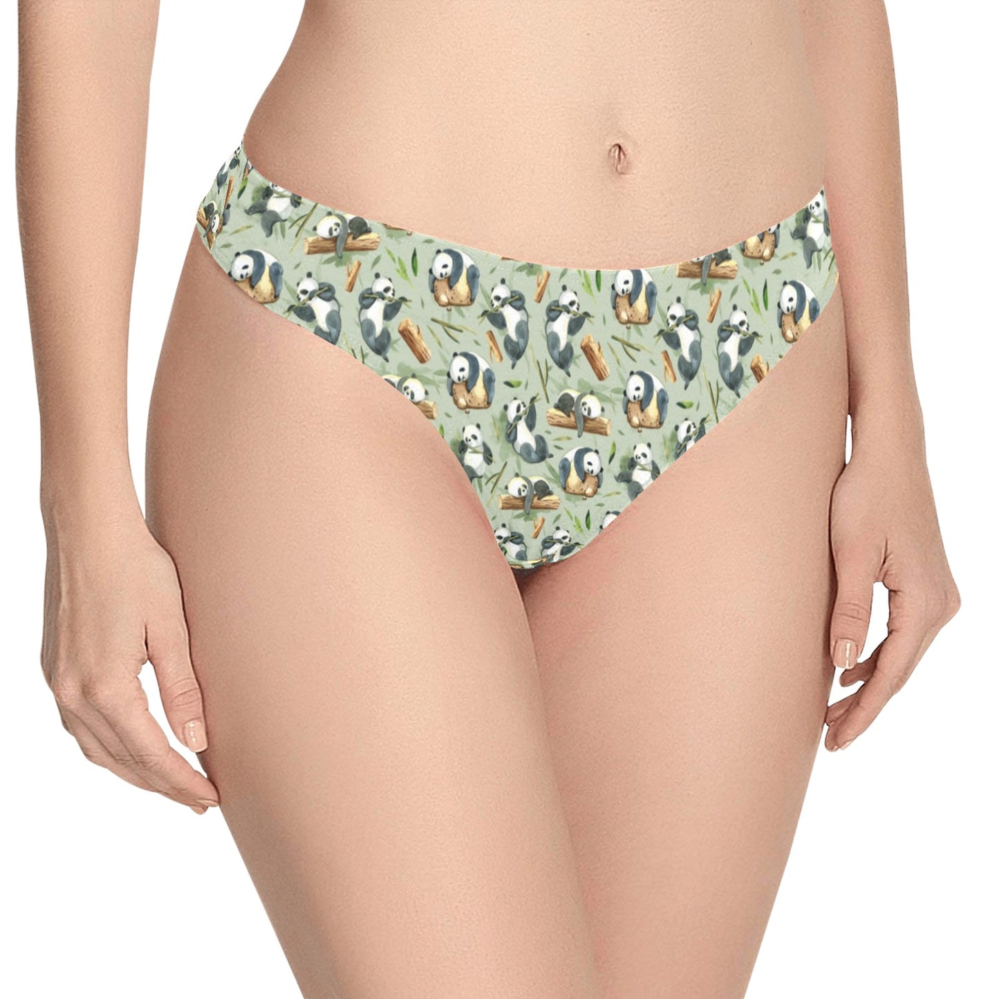Panda Bear Design Bamboo Print Women's Thongs