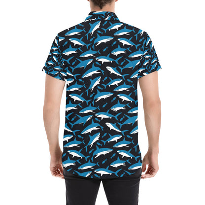 Shark Print Design LKS303 Men Short Sleeve Button Up Shirt