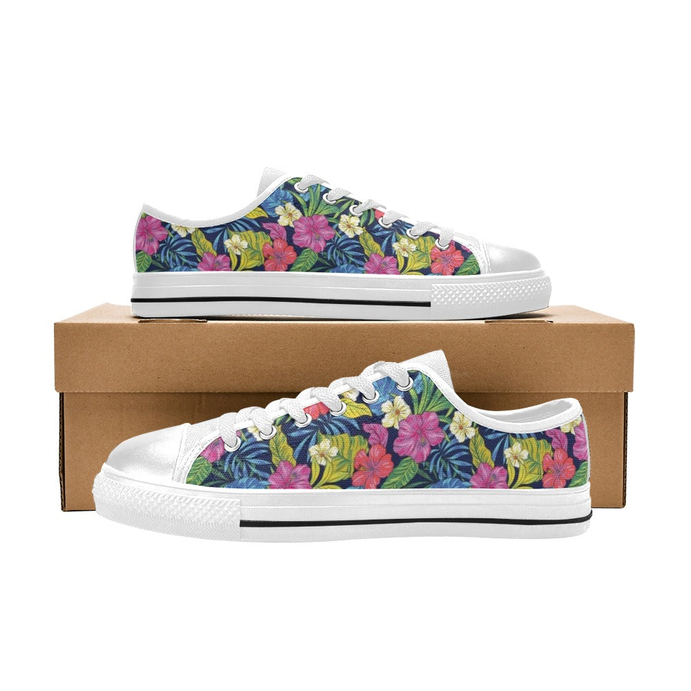 Hibiscus Print Design LKS3010 Women's White Low Top Shoes