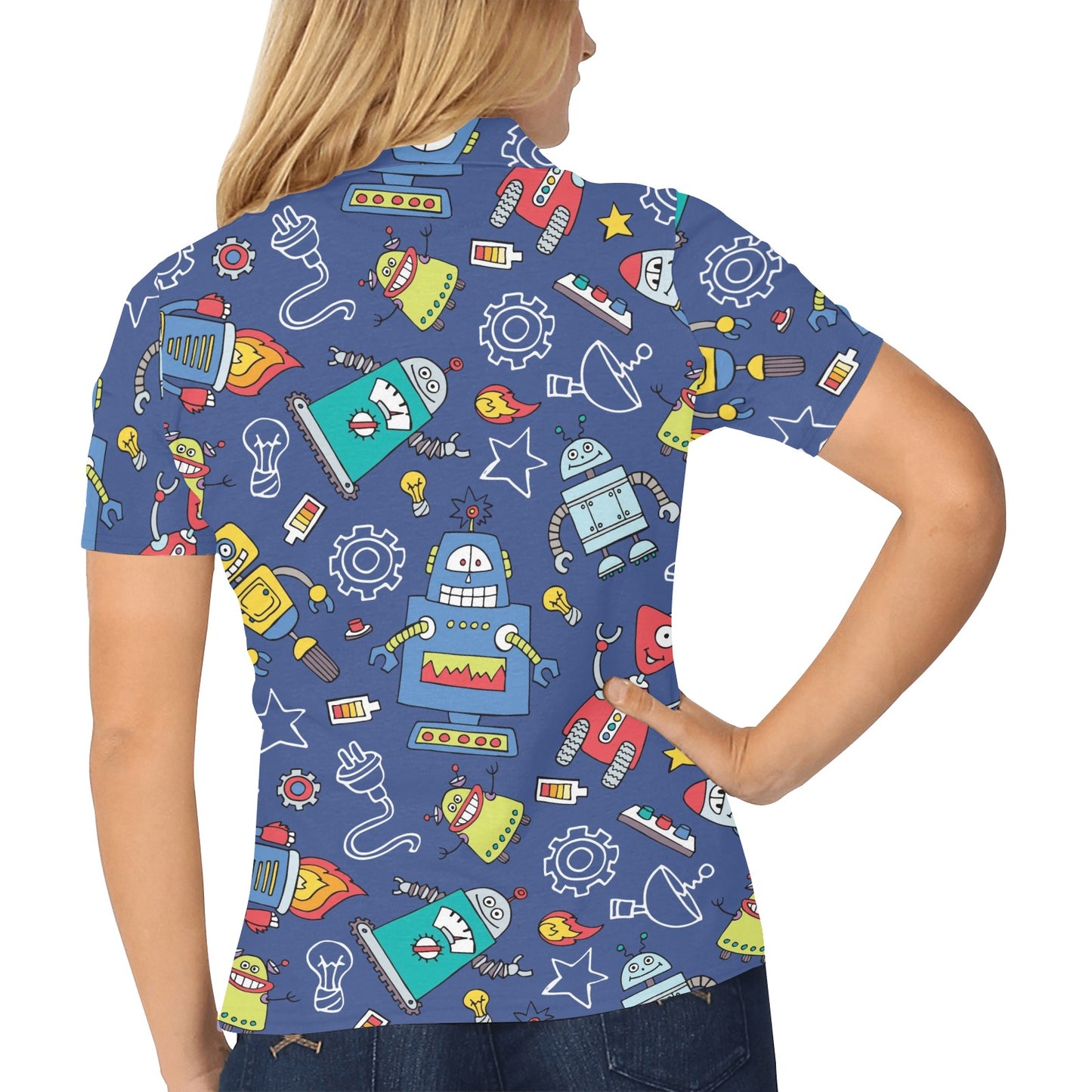 Robot Pattern Print Design A03 Women's Polo Shirt