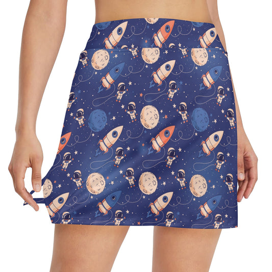 Space Astronaut Rocket Print Design LKS304 17" Golf & Pickleball Skort with Pockets
