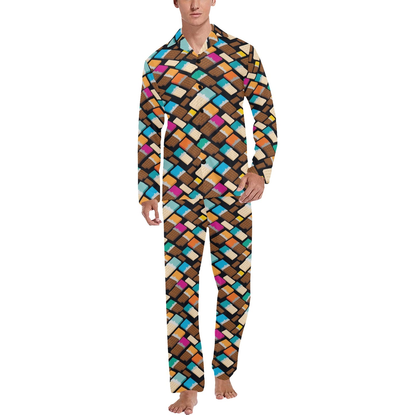 Chocolate Pattern Print Design 02 Men's Long Pajama Set