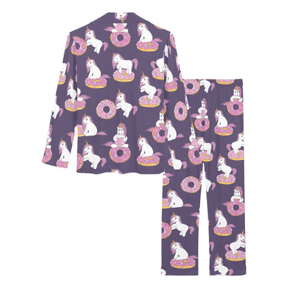 Donut Unicorn Pattern Print Design DN011 Women's Long Pajama Set
