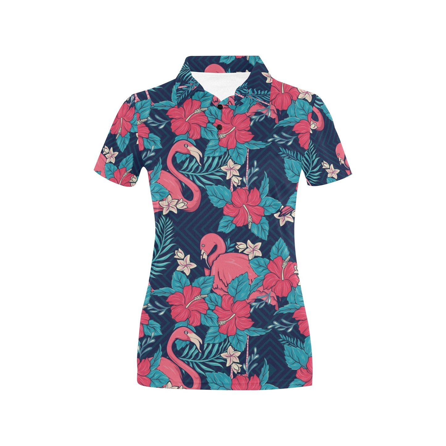 Flamingo Red Hibiscus Pattern Women's Polo Shirt