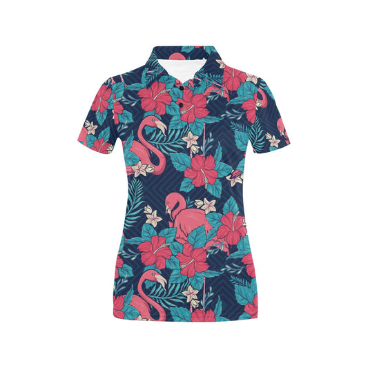 Flamingo Red Hibiscus Pattern Women's Polo Shirt