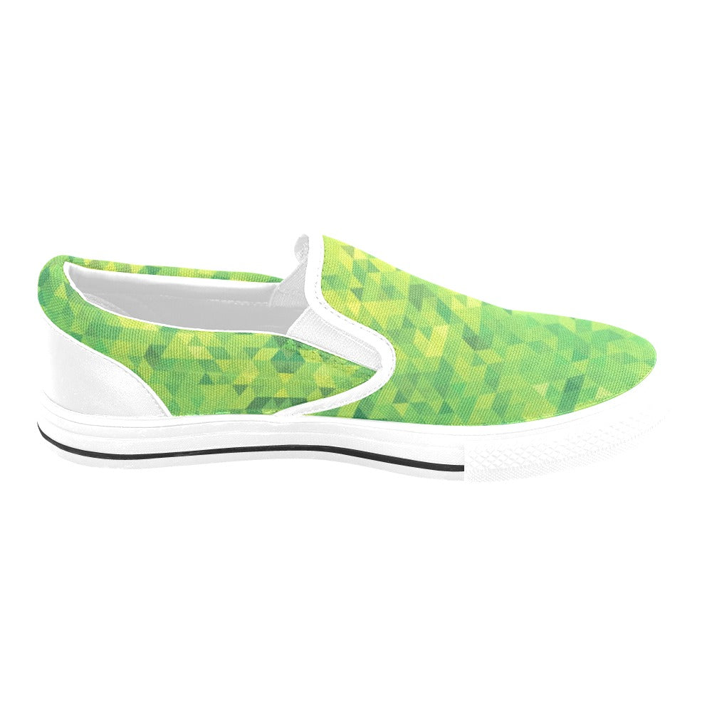 Geometric Print Design LKS402 White Slip Ons Canvas Women's Shoes