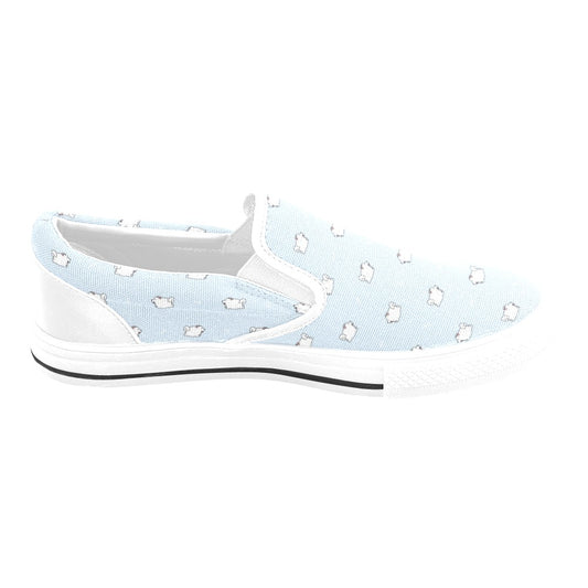 Samoyeds Print Design LKS302 White Slip Ons Canvas Women's Shoes