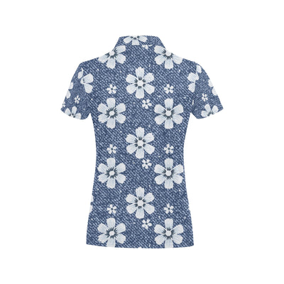 Jean Flower Pattern Print Design 03 Women's Polo Shirt