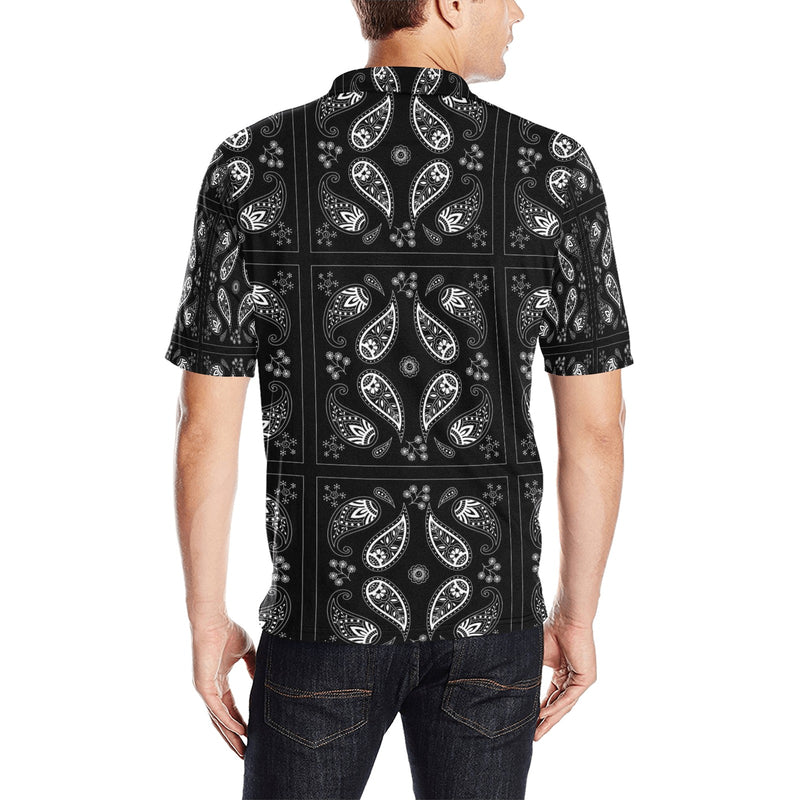 Bandana Paisley Black Print Design LKS308 Men Polo Shirt